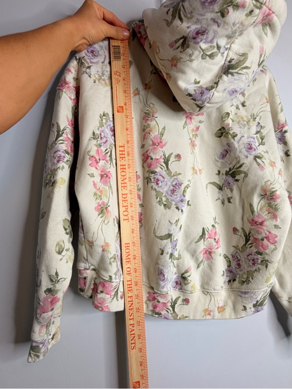 GAP X LoveShackFancy Cream Floral Fleece Hoodie Pink & Purple Floral Print XXS - Picture 11 of 11